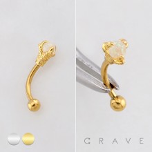 WHITE OPAL STONE SET WITHIN A CLAW OR TALON 316L SURGICAL STEEL CURVED BARBELL/EYEBROW